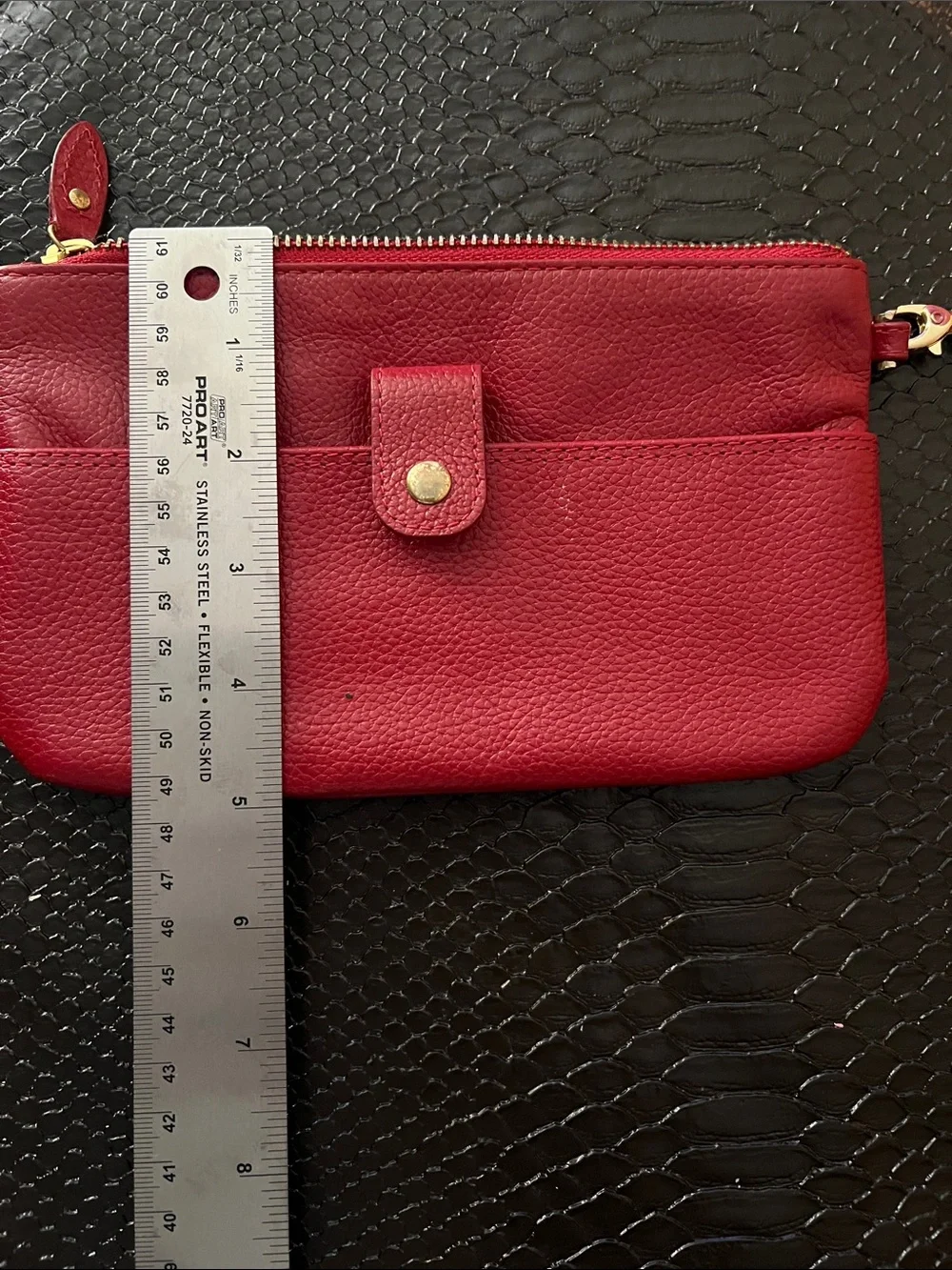 Lodis Red Leather Wristlet Clutch with Gold Hardware